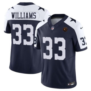 Men's Dallas Cowboys #33 Javonte Williams Navy 2023 F.U.S.E. With John Madden Patch Thanksgiving Vapor Limited Stitched Football Jersey