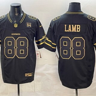 Men's Dallas Cowboys #88 CeeDee Lamb Black Gold 2025 F.U.S.E. 94 Marshawn Kneeland Memorial Patch Vapor Limited Stitched Football Jersey