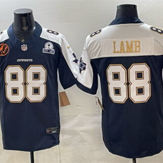 Men's Dallas Cowboys #88 CeeDee Lamb Navy F.U.S.E. With John Madden Patch & Established In 1960 Patch Thanksgiving Vapor Limited Stitched Football Jersey
