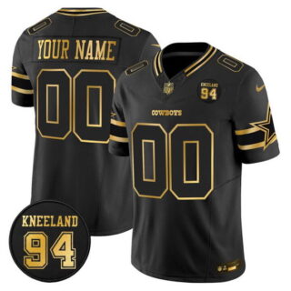 Men's Dallas Cowboys Active Player Custom Black Gold 2025 F.U.S.E. 94 Marshawn Kneeland Memorial Patch Vapor Limited Stitched Football Jersey