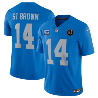 Men's Detroit Lions #14 Amon-Ra St. Brown Blue 2025 F.U.S.E. With 4 -Star C Patch And John Madden Patch Vapor Limited Stitched Jersey
