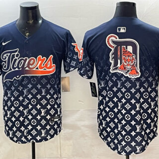 Men's Detroit Tigers Team Big Logo Navy With Patch Vapor Premier Limited Stitched Baseball Jersey