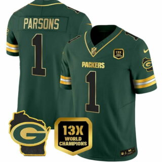Men's Green Bay Packers #1 Micah Parsons Green 2025 F.U.S.E. Champions Patch and G Patch Vapor Untouchable Limited Stitched Football Jersey