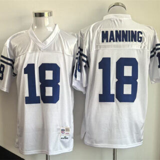 Men's Indianapolis Colts #18 Peyton Manning White Throwback Stitched Football Jersey