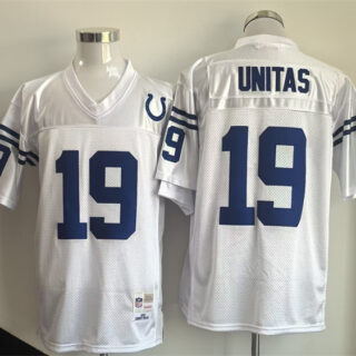 Men's Indianapolis Colts #19 Johnny Unitas White Throwback Stitched Football Jersey