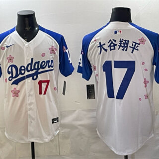 Men's Los Angeles Dodgers #17 Shohei Ohtani White Royal 2025 World Series Champions Patch Tokyo Series Limited Stitched Baseball Jersey