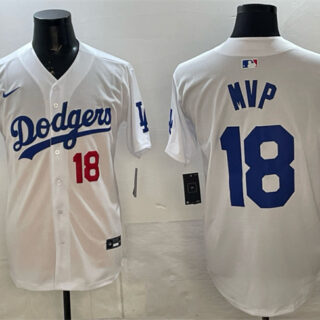 Men's Los Angeles Dodgers #18 MVP White 2025 World Series Champions Patch Limited Stitched Baseball Jersey