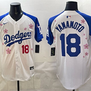 Men's Los Angeles Dodgers #18 Yoshinobu Yamamoto White Royal 2025 World Series Champions Patch Tokyo Series Limited Stitched Baseball Jersey