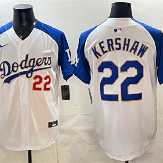 Men's Los Angeles Dodgers #22 Clayton Kershaw White Royal 2025 World Series Champions Patch Limited Stitched Baseball Jersey