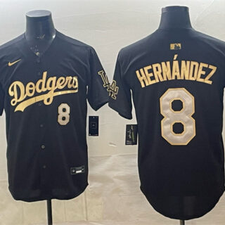 Men's Los Angeles Dodgers #8 Enrique Hernandez Black Gold 2025 World Series Champions Patch Limited Stitched Baseball Jersey