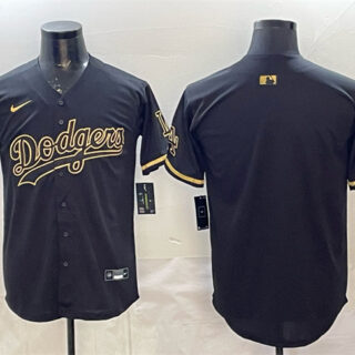 Men's Los Angeles Dodgers Blank Black Gold 2025 World Series Champions Patch Limited Stitched Baseball Jersey