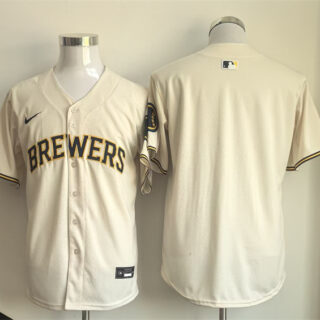 Men's Milwaukee Brewers Blank Cream Limited Stitched Jersey