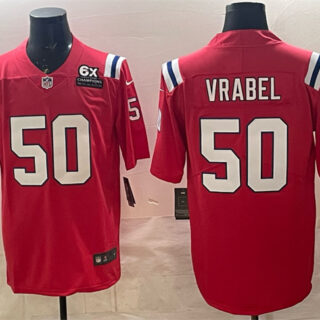 Men's New England Patriots #50 Mike Vrabel Red With 6x Super Bowl Champions Patch Vapor Limited Stitched Football Jersey