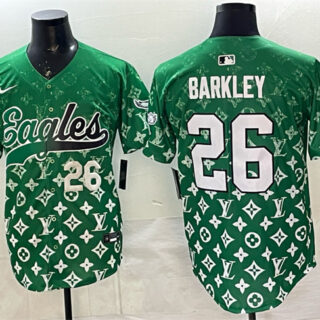 Men's Philadelphia Eagles #26 Saquon Barkley Green With Patch Limited Stitched Baseball Jersey