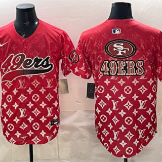 Men's San Francisco 49ers Team Big Logo Red Limited Stitched Baseball Jersey