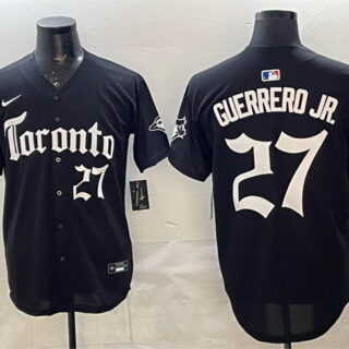 Men's Toronto Blue Jays #27 Vladimir Guerrero Jr. Black Gothic North Edition Limited Stitched Baseball Jersey