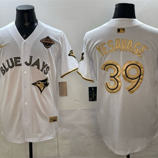 Men's Toronto Blue Jays #39 Trey Yesavage White Gold 2025 American League Champions Limited Stitched Baseball Jersey