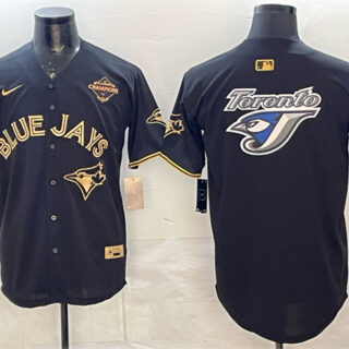 Men's Toronto Blue Jays Team Big Logo Black Gold 2025 American League Champions Limited Stitched Baseball Jersey