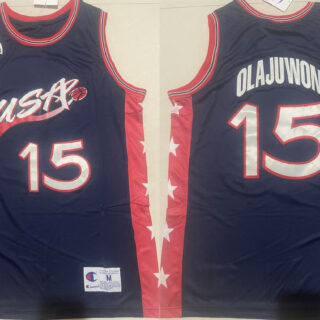 Men's USA Basketball #15 Hakeem Olajuwon Navy Stitched Jersey