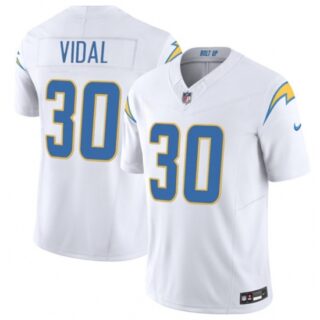 Men's Los Angeles Chargers #30 Kimani Vidal White 2025 F.U.S.E. Vapor Limited Football Stitched Jersey