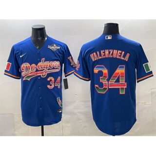 Men's Los Angeles Dodgers #34 Fernando Valenzuela Royal Mexico California 2025 World Series Patch Stitched Baseball Jersey