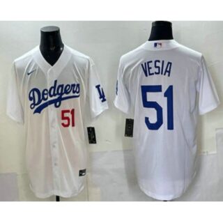 Men's Los Angeles Dodgers #51 Alex Vesia White Stitched Cool Base Nike Jersey