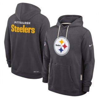 Men's Pittsburgh Steelers Anthracite Sideline Standard Issue Initial Home Dri-FIT Pullover Hoodie