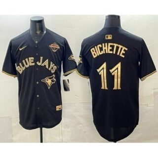Men's Toronto Blue Jays #11 Bo Bichette Black Gold 2025 American League Champions Limited Stitched Jersey