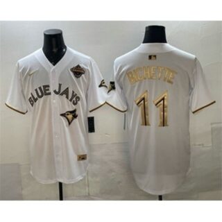 Men's Toronto Blue Jays #11 Bo Bichette White Gold 2025 American League Champions Limited Stitched Jersey