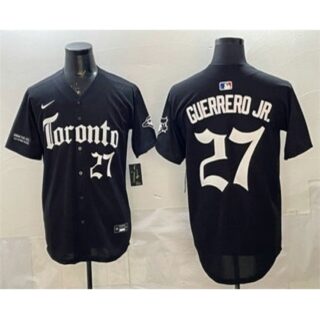 Men's Toronto Blue Jays #27 Vladimir Guerrero Jr Black Gothic North Edition Limited Stitched Baseball Jersey