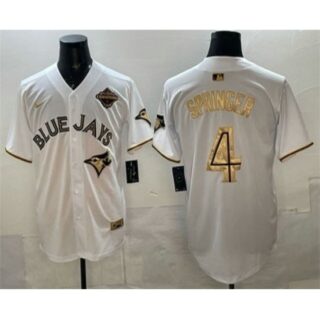 Men's Toronto Blue Jays #4 George Springer White Gold 2025 American League Champions Limited Stitched Jersey