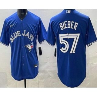 Men's Toronto Blue Jays #57 Shane Bieber Blue Cool Base Jersey