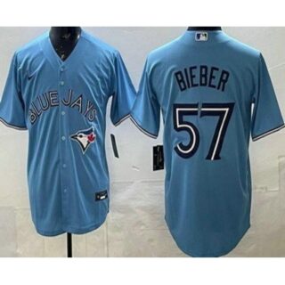 Men's Toronto Blue Jays #57 Shane Bieber Light Blue Cool Base Jersey
