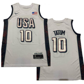Men's USA Basketball #10 Jayson Tatum White Player Jersey