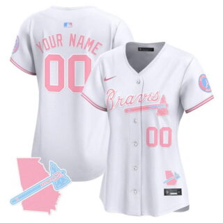 Women's Atlanta Braves Active Player Custom White Bubblegum Pink Vapor Limited Stitched Baseball Jersey(Run Small)