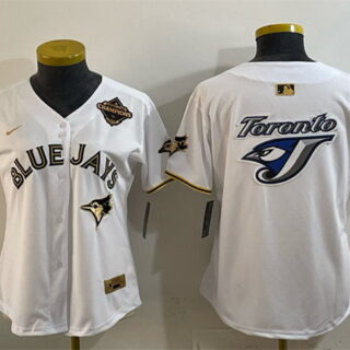 Youth Toronto Blue Jays Team Big Logo White Gold 2025 American League Champions Limited Stitched Baseball Jersey