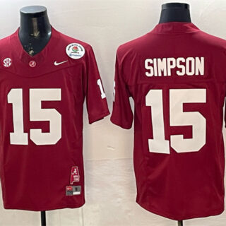 Men's Alabama Crimson Tide #15 Ty Simpson Red F.U.S.E. With Patch Stitched Football Jersey