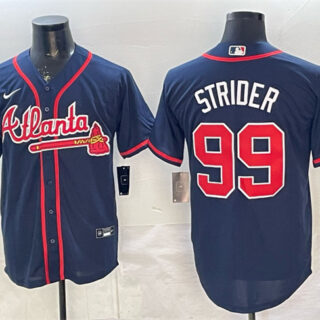 Men's Atlanta Braves #99 Spencer Strider Navy Cool Base Stitched Baseball Jersey