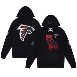 Men's Atlanta Falcons Black OVO Scarlet Icon Team Pullover Hoodie