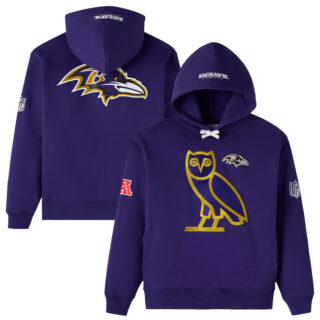 Men's Baltimore Ravens Purple OVO Scarlet Icon Team Pullover Hoodie