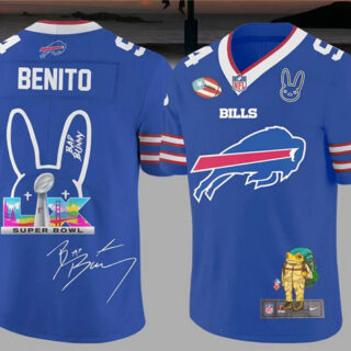 Men's Buffalo Bills Blue Bad Bunny Super Bowl Football Jersey