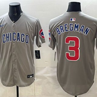 Men's Chicago Cubs #3 Alex Bregman Grey Limited Stitched Baseball Jersey