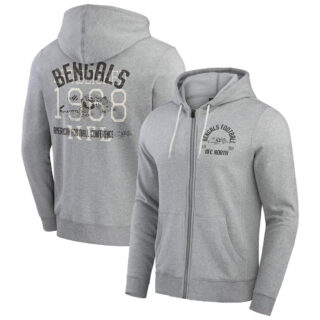 Men's Cincinnati Bengals Heather Gray Vintage Stripe Full-Zip Hoodie