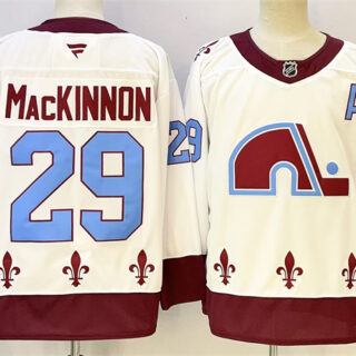 Men's Colorado Avalanche #29 Nathan MacKinnon White 2024-25 With A Patch Stitched Jersey