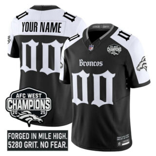 Men's Denver Broncos Active Player Custom Black Alternate F.U.S.E 2025 Afc West Champions Patch Gothic Mile High Shadows Edition Vapor Limited Stitched Football Jersey