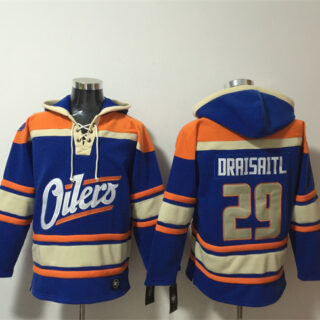 Men's Edmonton Oilers #29 Leon Draisaitl Blue Lace-Up Pullover Hoodie