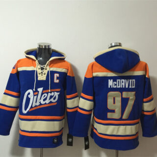 Men's Edmonton Oilers #97 Connor McDavid Blue Lace-Up Pullover Hoodie