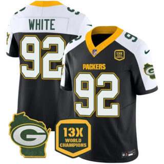 Men's Green Bay Packers #92 Reggie white Black White 2023 F.U.S.E. Home Patch 13 Time World Champions Vapor Untouchable Limited Stitched Football Jersey