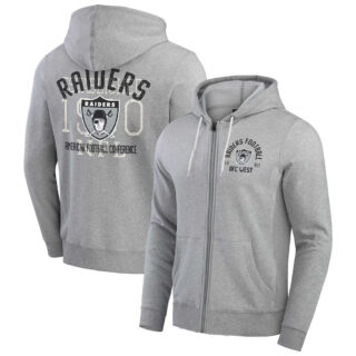 Men's Las Vegas Raiders Heather Gray Vintage Stripe Full-Zip Hoodie