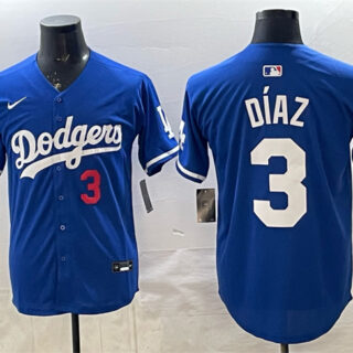 Mens Los Angeles Dodgers #3 Edwin Diaz Royal With 2025 World Series Champions Patch Limited Stitched Baseball Jersey